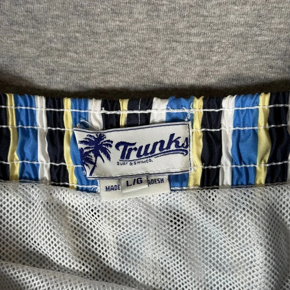 Trunks Surf & Swim Co Mens L Blue Yellow Striped Mesh Lined Swim Trunks
